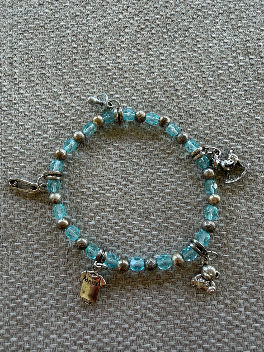 Turquoise Bead Charm Bracelet - Baby & Teddy Charms